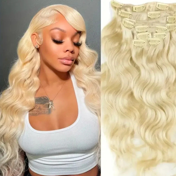 10Pcs/Set Virgin Human Hair Clip In 613 Body Wave Hair Extensions Brazil… - Picture 1 of 7